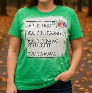 Gildan Softstyle Women’s Graphic T-Shirt XL – “You Is a Mama” Green Bleached New